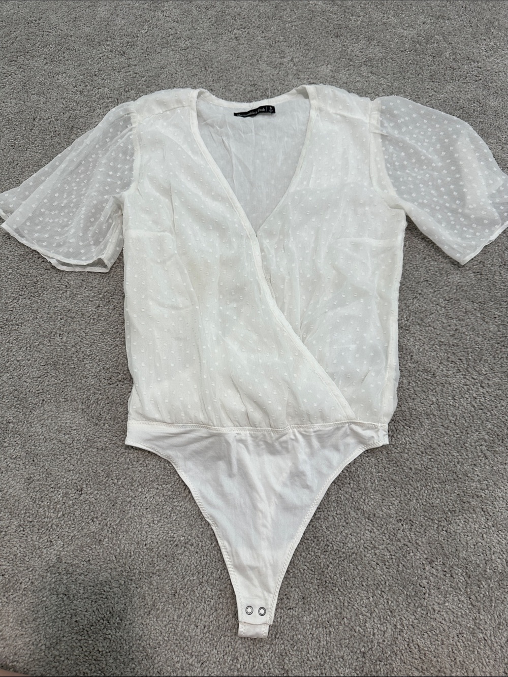 Abercrombie & Fitch White Swiss Dot Wrap Bodysuit Top